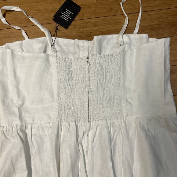 *NEW* REFORMATION Women’s 22W Sun Dress White Linen Button TORI Smocked Pockets - Picture 7 of 9